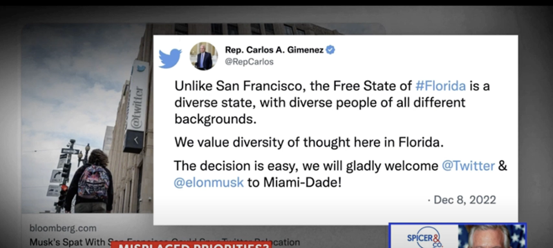 GIMÉNEZ ENCOURAGES MUSK TO RELOCATE TWITTER TO MIAMI-DADE, FLORIDA